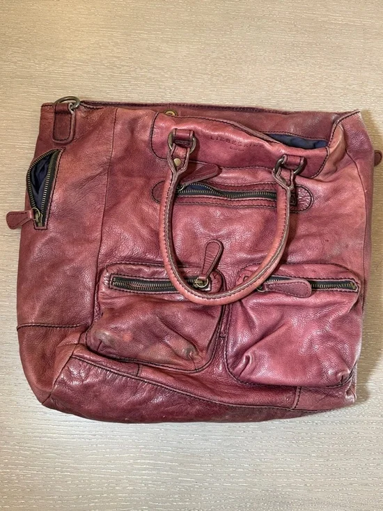 Liebeskind Berlin Red Leather Satchel Tote Bag Distressed - Picture 2 of 4